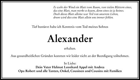 Traueranzeigen Von Alexander Augsburger Allgemeine Zeitung