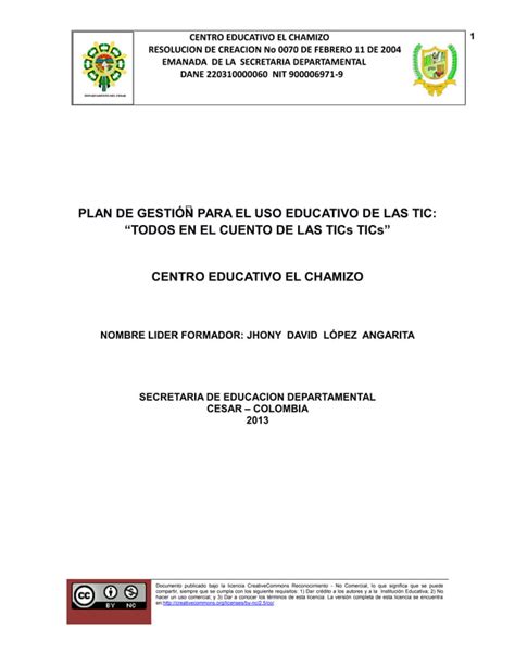 Documento Plan De Gestion Para El Uso Educativo De Las Ti Cs Centro