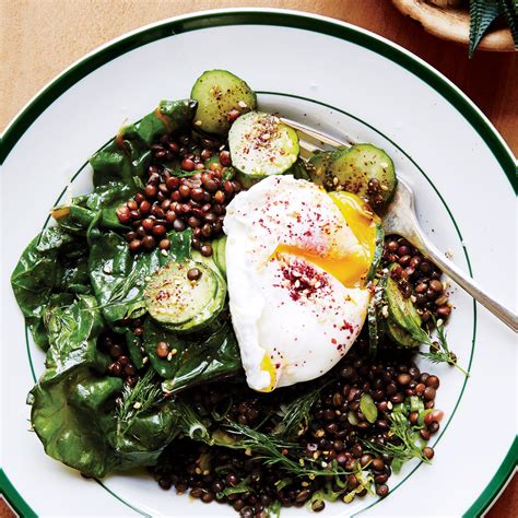 Lentils With Cucumbers Chard And Poached Egg Recipe Bon Appétit