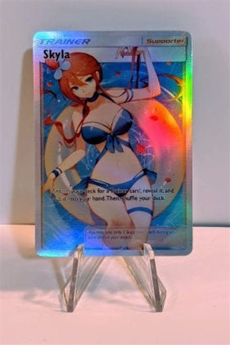 Full Art Holographic Pokemon Orica Custom Waifu Card Skyla Etsy