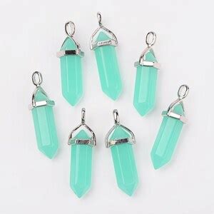 ONE Natural Blue Jade Gemstone Faceted Bullet Pendant Silver Color Zinc