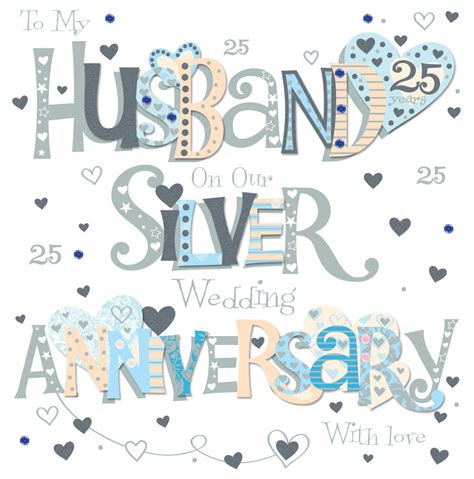 Husband Silver 25th Wedding Anniversary Greeting Card Cards Love Kates