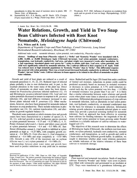 Pdf Water Relations Growth And Yield In Two Snap Bean Cultivars