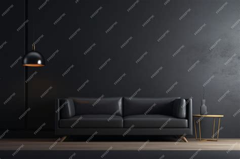 Premium AI Image | Living room with plain black sofa and gray walls