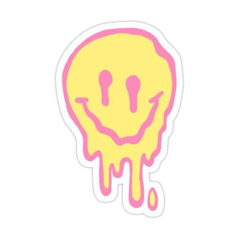 Pink Lemonde Drippy Smiley Face Sticker By Mayafoleyy Face Stickers