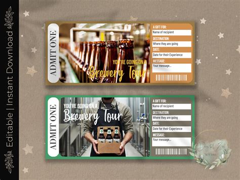 Printable BREWERY TOUR Surprise Reveal Ticket, Gift Voucher, Editable