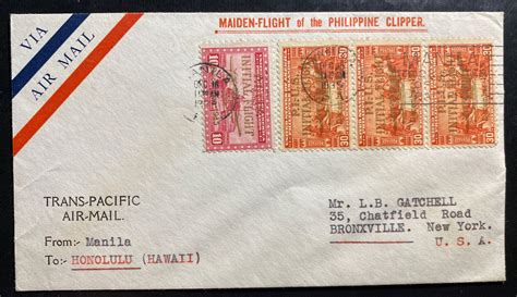 Manila Philippines First Maiden Flight Airmail Cover Ffc To Hawaii