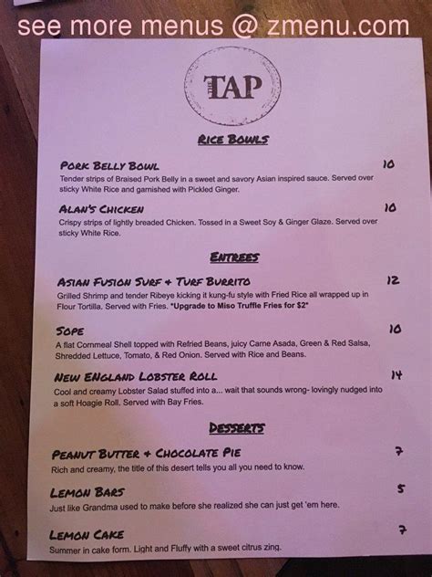 Menu at The Tap pub & bar, Boulder City