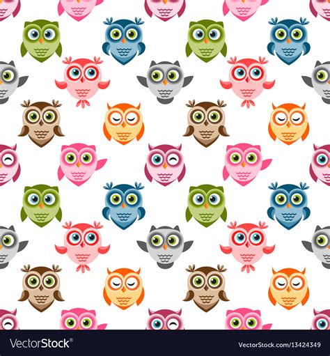 Seamless Pattern With Cute Colorful Owls And Vector Image