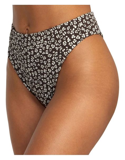 Rvca Ditz High Rise Cheeky Bikini Bottom In Brown Myer