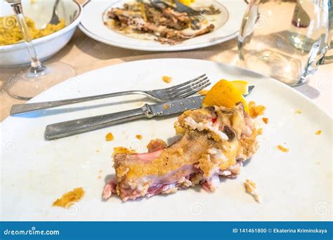 Gnawed Bones and Leftovers on Plates Stock Photo - Image of cotoletta, alla: 141461800