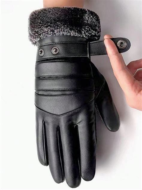 1pair Men's Leather & Fleece Lined Gloves, Waterproof Windproof
