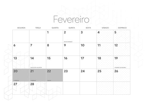 Calendario Mensal Fevereiro Fazendo A Nossa Festa