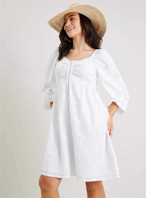 Buy White Broderie Puff Sleeve Short Dress 12 Dresses Argos