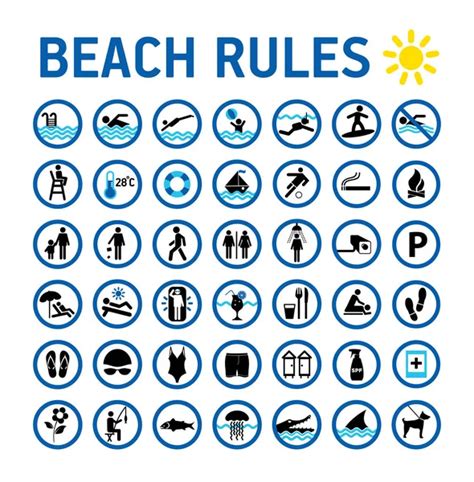 Swimming Pool Rules Set Of Icons And Symbol For Pool Stock Vector By