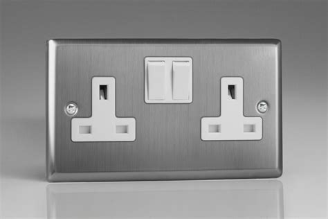 Varilight Classic Brushed Steel 2 Gang 13a Double Pole Switched Socket Switch Socket And Supplies