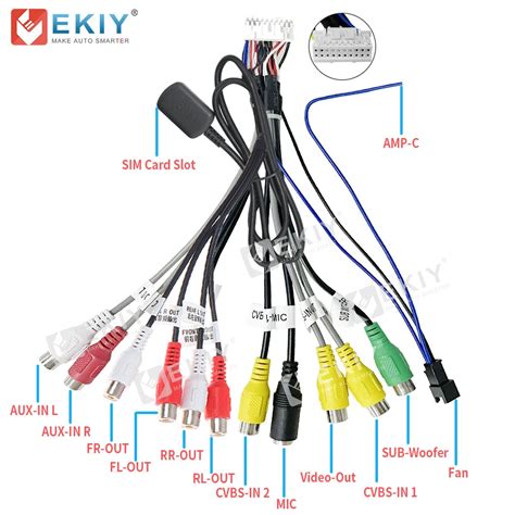 EKIY 20 Pin Universal Cable Android Radio Car Accessories RCA Output