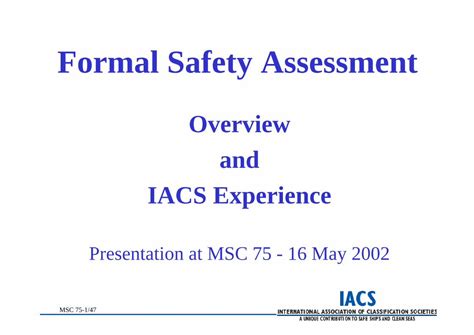 PDF Formal Safety Assessment DNVresearch Dnv Skj Present MSC75