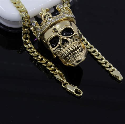 Gold Crown Skull Chain King Skull Head Necklace Skull Pendant Rapper I