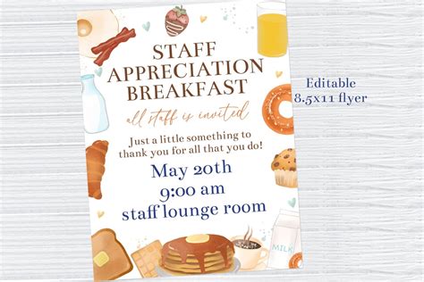 Editable Staff Appreciation Breakfast Flyer Template Office Breakfast