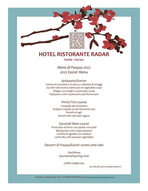 Menù Pasqua Hotel Ristorante Radar