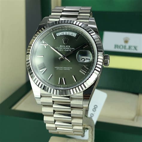 2019 Rolex Day Date 228239 Olive Green White Gold 40mm With Box And