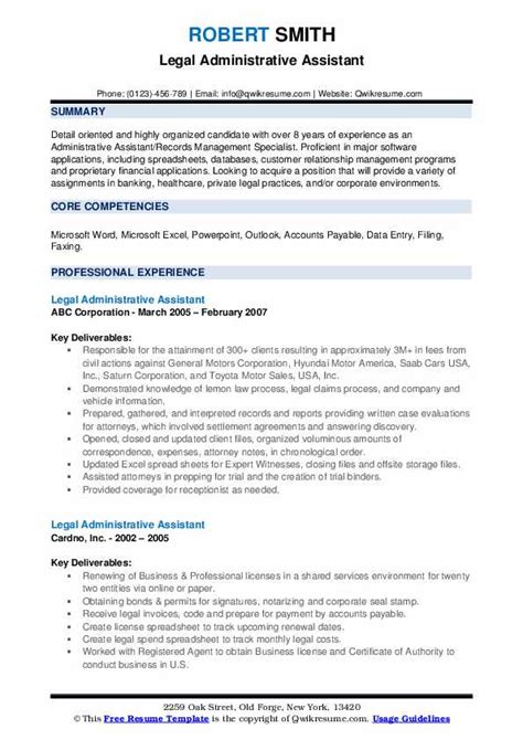 10 Legal Administrative Assistant Resume Samples Templates For 2025