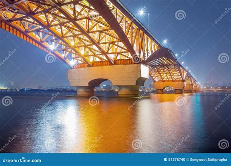 Han River With Seongsan Bridge At Night In Seoul Korea Seongsan Bridge