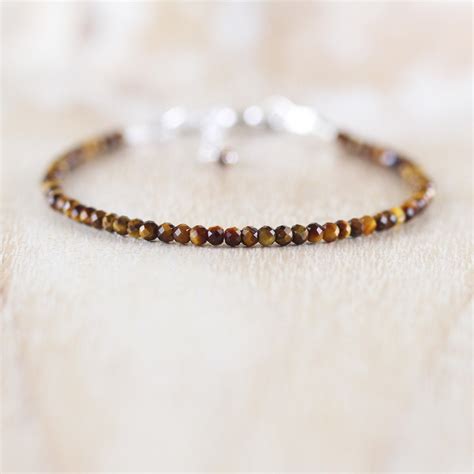 Tigers Eye Delicate Beaded Bracelet In Sterling Silver Gold Etsy