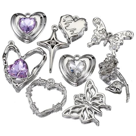 Breloques En Forme De C Ur Avec Strass Violets En Argent Y2K Pour