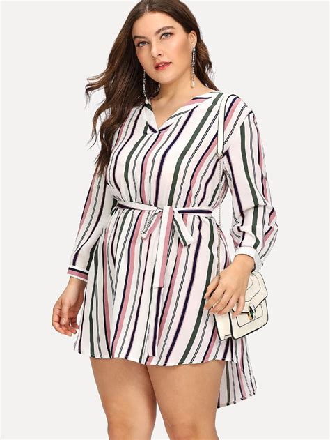 Shein Plus Vertical Striped Step Hem Dress Striped Casual Dresses