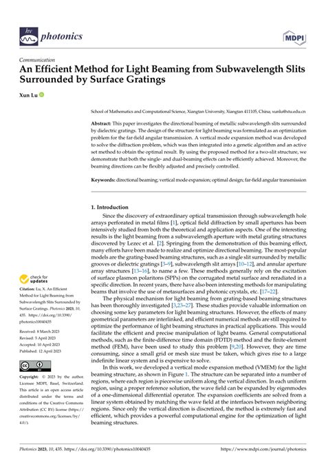 PDF An Efficient Method For Light Beaming From Subwavelength Slits