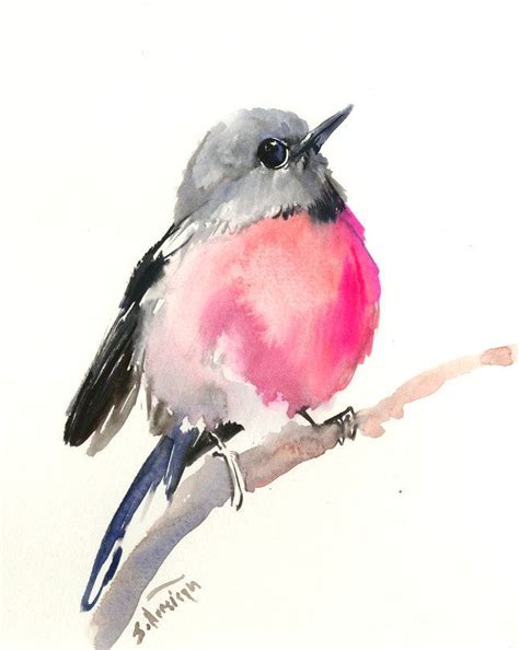 Pink Robin Bird 10 X 8 In Original Watercolor Nursery Art Etsy Watercolor Bird Watercolour