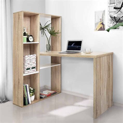 Tcbosik Writing Desk With Storage Shelf Wood Office Desk With