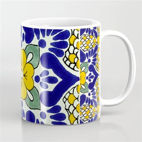 Talavera Mexican Tile In Yellow And Blu Coffee Mug By Mademoiselle