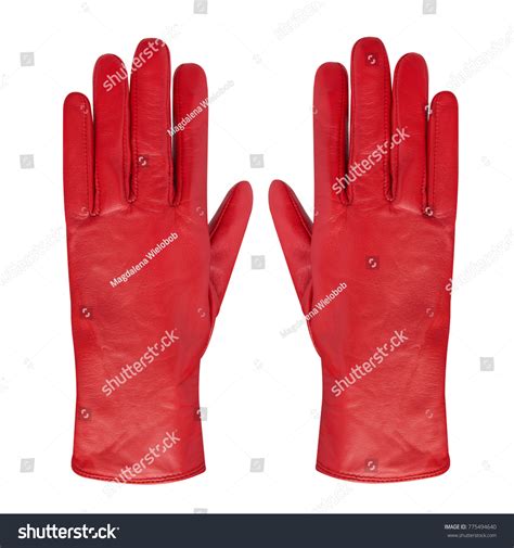 Luxury Pair Red Leather Gloves Isolated Stock Photo 775494640