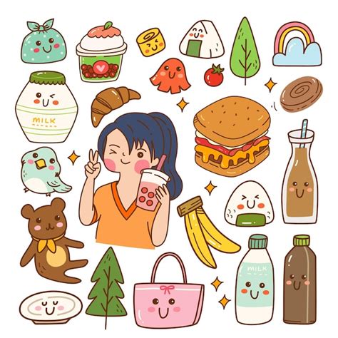 Premium Vector | Food and drink kawaii doodle