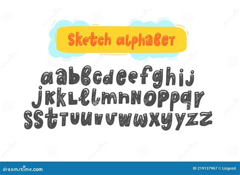 Hand Draw Vector Sketch Funny English Alphabets Cute Handwritten