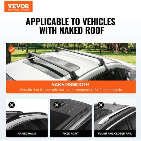 Vevor Universal Roof Rack Crossbar For Naked Roof Vehicle Aluminum With