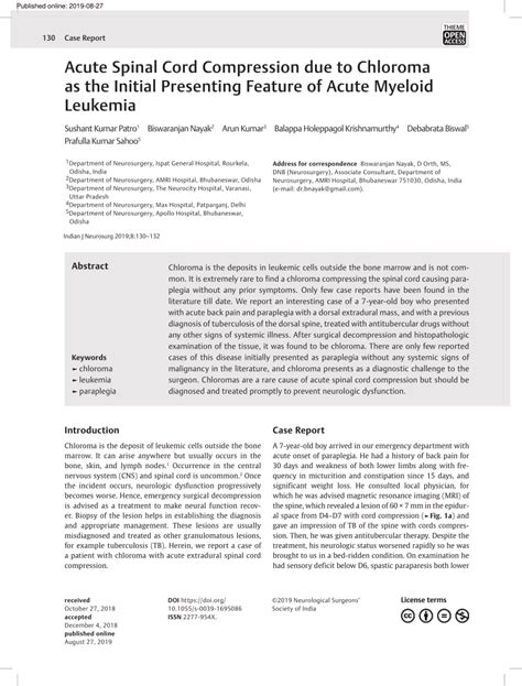 Pdf Acute Spinal Cord Compression Due To Chloroma As The Initial