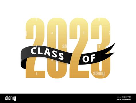 Class Of 2023 Gold Lettering Graduation 3d Logo With Ribbon Graduate