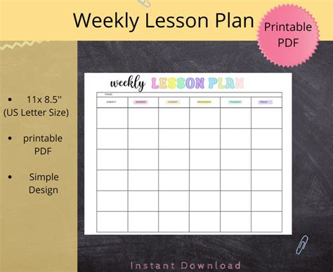 Simple Weekly Lesson Plan Etsy