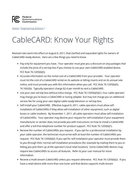 Xfinity - FCC - CableCARD Know Your Rights | PDF | Video On Demand | Federal Communications ...