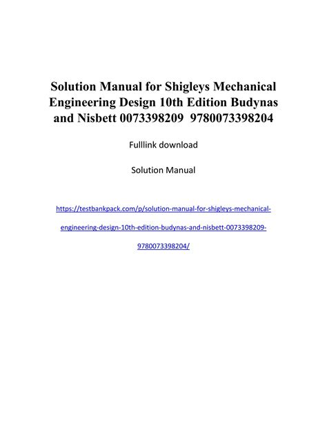 Solution Manual For 9780073398204 Shigleys Mechanical Engineering