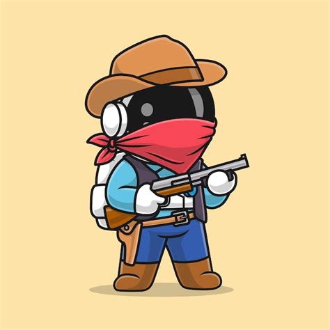 Free Vector | Cute Astronaut Cowboy Holding Gun Weapon Cartoon Vector ...