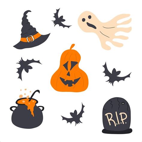 Vector Conjunto De Personajes E Iconos Para Halloween En Estilo De