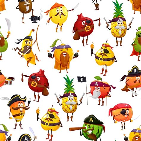 Premium Vector Cartoon Fruit Pirates Or Corsairs Seamless Pattern