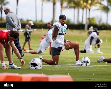 Miami Dolphins Wide Receiver Erik Ezukanma 18 Stretches On The Field