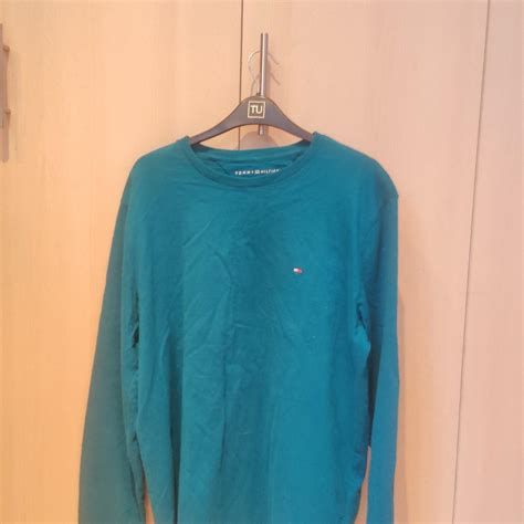 Tommy Hilfiger Mens Long Sleeve T Shirt Teal Medium Depop