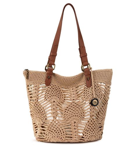 The Sak Silverwood Crochet Shopper Bag Bamboo Palm Leaf Work Tote Purse Accessories Women